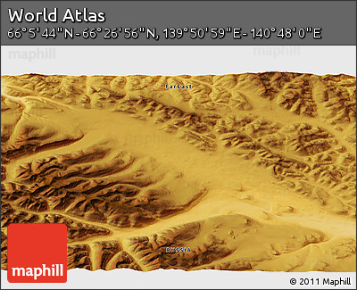 Physical 3D Map of the Area around 66° 16' 20" N, 140° 19' 29" E