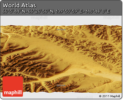 Physical 3D Map of the Area around 66° 16' 20" N, 140° 19' 29" E