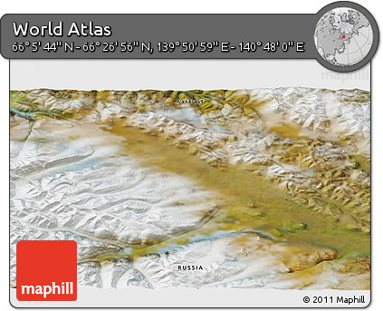 Satellite 3D Map of the Area around 66° 16' 20" N, 140° 19' 29" E