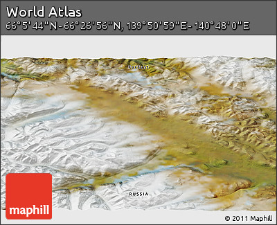 Satellite 3D Map of the Area around 66° 16' 20" N, 140° 19' 29" E