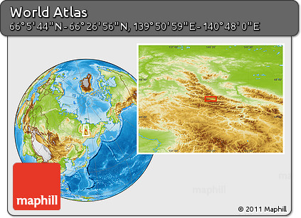 Physical Location Map of the Area around 66° 16' 20" N, 140° 19' 29" E