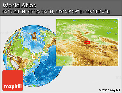 Physical Location Map of the Area around 66° 16' 20" N, 140° 19' 29" E