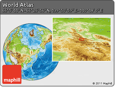 Physical Location Map of the Area around 66° 16' 20" N, 140° 19' 29" E