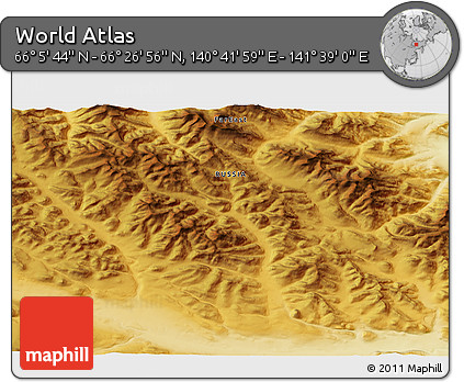 Physical 3D Map of the Area around 66° 16' 20" N, 141° 10' 30" E