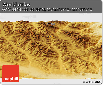 Physical 3D Map of the Area around 66° 16' 20" N, 141° 10' 30" E