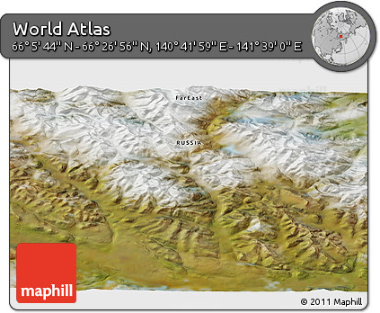 Satellite 3D Map of the Area around 66° 16' 20" N, 141° 10' 30" E