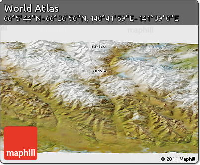 Satellite 3D Map of the Area around 66° 16' 20" N, 141° 10' 30" E