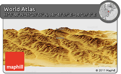 Physical Panoramic Map of the Area around 66° 16' 20" N, 141° 10' 30" E