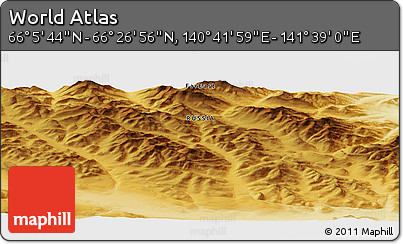 Physical Panoramic Map of the Area around 66° 16' 20" N, 141° 10' 30" E