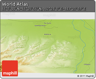 Physical 3D Map of the Area around 66° 16' 20" N, 142° 52' 30" E