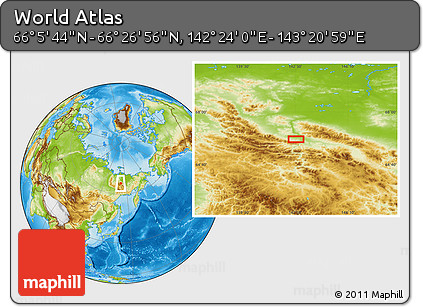Physical Location Map of the Area around 66° 16' 20" N, 142° 52' 30" E