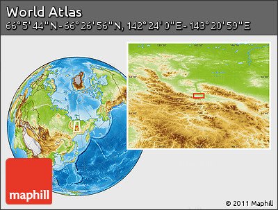 Physical Location Map of the Area around 66° 16' 20" N, 142° 52' 30" E