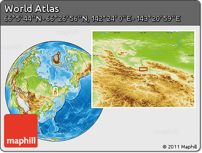 Physical Location Map of the Area around 66° 16' 20" N, 142° 52' 30" E