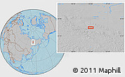 Gray Location Map of the area around 66° 16' 20" N, 143° 43' 29" E, hill shading