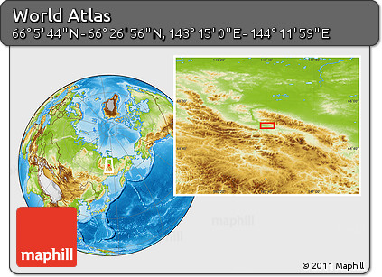 Physical Location Map of the Area around 66° 16' 20" N, 143° 43' 29" E