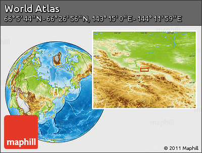 Physical Location Map of the Area around 66° 16' 20" N, 143° 43' 29" E