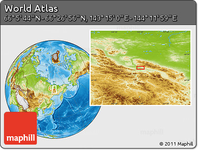 Physical Location Map of the Area around 66° 16' 20" N, 143° 43' 29" E