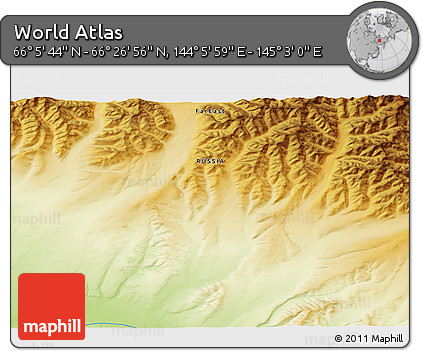 Physical 3D Map of the Area around 66° 16' 20" N, 144° 34' 29" E