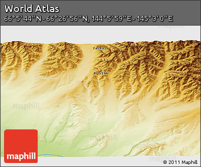 Physical 3D Map of the Area around 66° 16' 20" N, 144° 34' 29" E