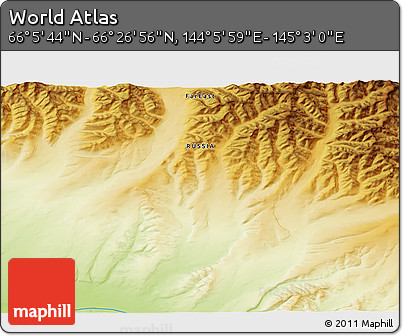 Physical 3D Map of the Area around 66° 16' 20" N, 144° 34' 29" E