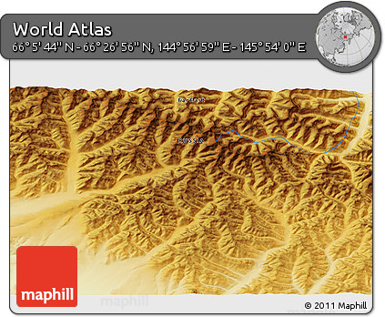Physical 3D Map of the Area around 66° 16' 20" N, 145° 25' 30" E