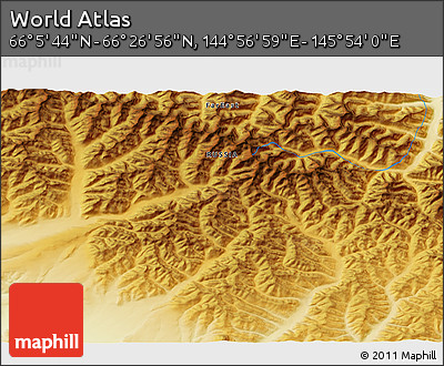 Physical 3D Map of the Area around 66° 16' 20" N, 145° 25' 30" E