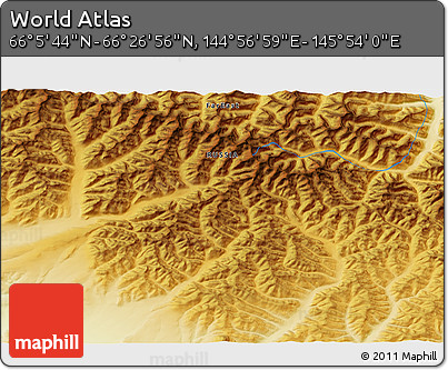 Physical 3D Map of the Area around 66° 16' 20" N, 145° 25' 30" E