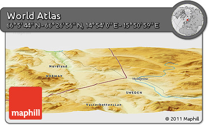 Physical Panoramic Map of the Area around 66° 16' 20" N, 15° 22' 30" E
