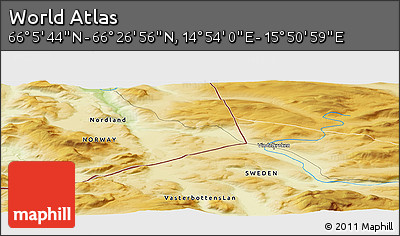 Physical Panoramic Map of the Area around 66° 16' 20" N, 15° 22' 30" E