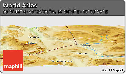 Physical Panoramic Map of the Area around 66° 16' 20" N, 15° 22' 30" E