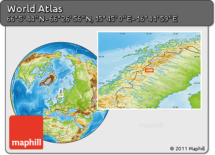 Physical Location Map of the Area around 66° 16' 20" N, 16° 13' 30" E