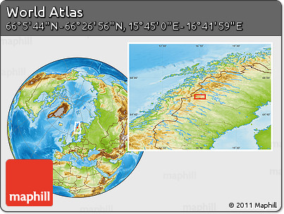 Physical Location Map of the Area around 66° 16' 20" N, 16° 13' 30" E