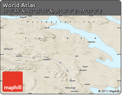 Shaded Relief Map of the Area around 66° 16' 20" N, 17° 4' 30" E