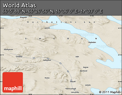 Shaded Relief Map of the Area around 66° 16' 20" N, 17° 4' 30" E