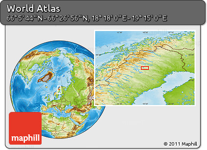 Physical Location Map of the Area around 66° 16' 20" N, 18° 46' 29" E