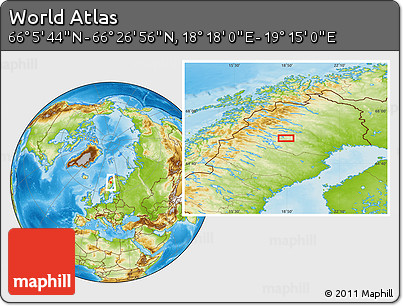 Physical Location Map of the Area around 66° 16' 20" N, 18° 46' 29" E