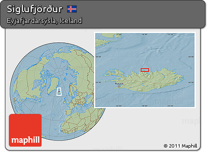 Savanna Style Location Map of Siglufjörður, hill shading