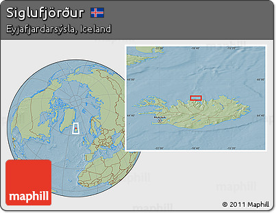 Savanna Style Location Map of Siglufjörður, hill shading