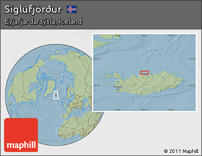 Savanna Style Location Map of Siglufjörður, hill shading