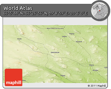 Physical 3D Map of the Area around 66° 16' 20" N, 19° 37' 30" E