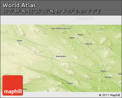 Physical 3D Map of the Area around 66° 16' 20" N, 19° 37' 30" E