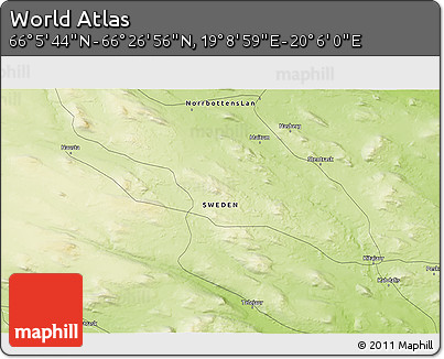 Physical 3D Map of the Area around 66° 16' 20" N, 19° 37' 30" E