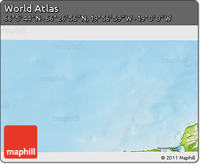 Physical 3D Map of the Area around 66° 16' 20" N, 19° 28' 30" W