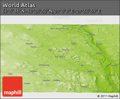 Physical 3D Map of the Area around 66° 16' 20" N, 20° 28' 30" E
