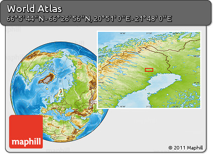 Physical Location Map of the Area around 66° 16' 20" N, 21° 19' 30" E