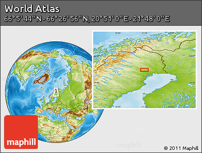 Physical Location Map of the Area around 66° 16' 20" N, 21° 19' 30" E