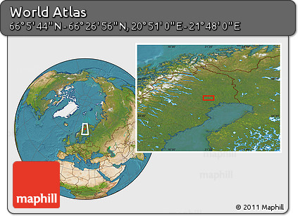Satellite Location Map of the Area around 66° 16' 20" N, 21° 19' 30" E