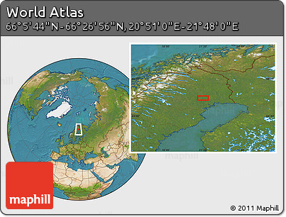 Satellite Location Map of the Area around 66° 16' 20" N, 21° 19' 30" E