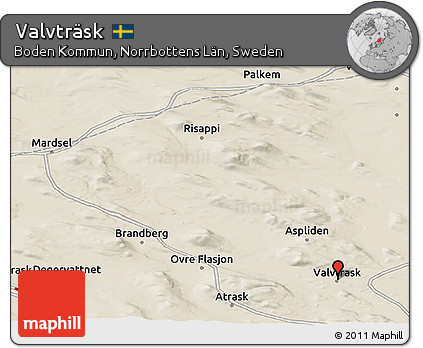 Shaded Relief Panoramic Map of Valvträsk
