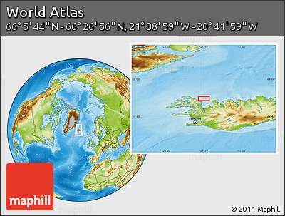 Physical Location Map of the Area around 66° 16' 20" N, 21° 10' 29" W